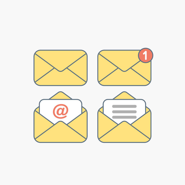Envelope icon set. Vector illustration. Open and close envelopes. - Vetor, Imagem
