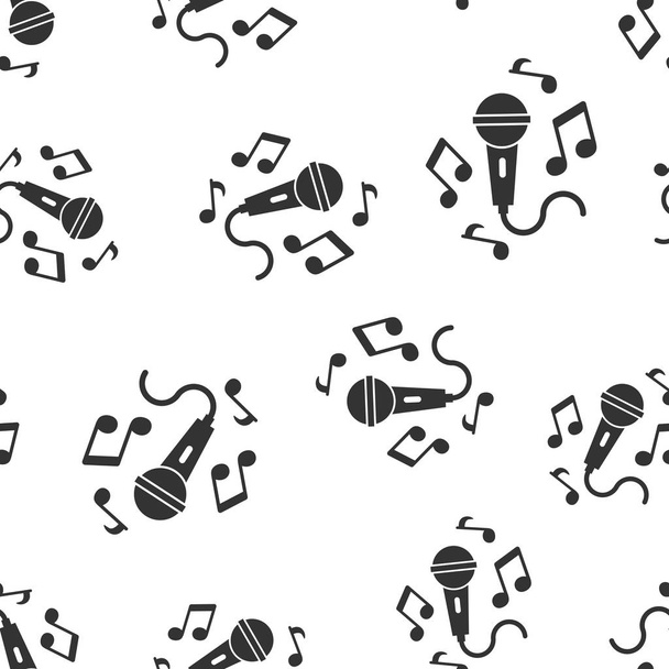 Karaoke ícone de música sem costura fundo padrão. Especificações do microfone
 - Vetor, Imagem