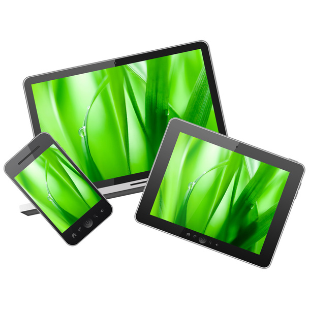 Tablet pc, mobiele telefoon en laptop - Foto, afbeelding