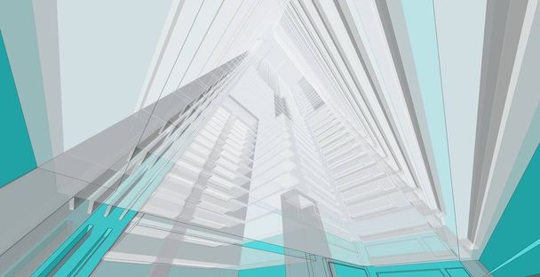 3D イラストレーション 建築建物パース ライン. - 写真・画像