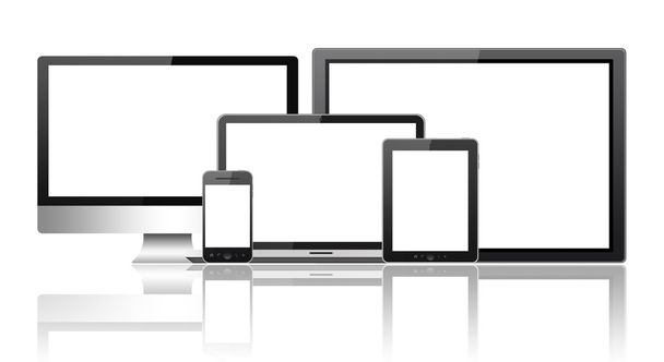 Tablet pc, mobiele telefoon, computer, laptop en hd tv - Foto, afbeelding