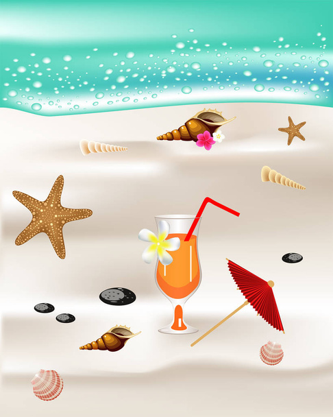 Seashells on the beach banner - Vector, afbeelding