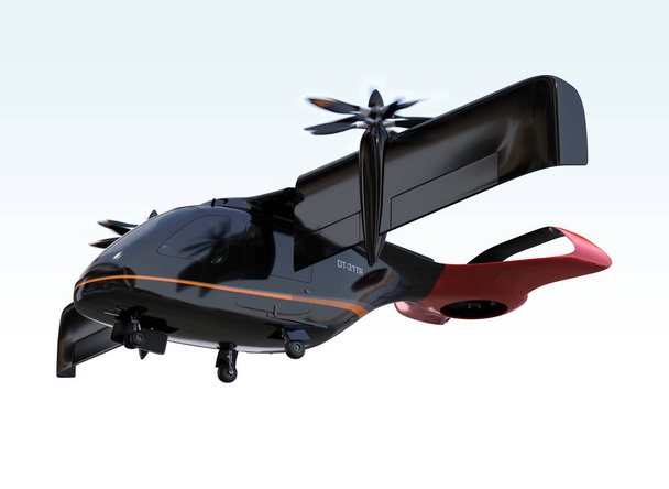 Osobní letoun E-VTOL s odletem z letiště. Pojetí mobility cestujících ve městech. obraz 3D vykreslování. - Fotografie, Obrázek