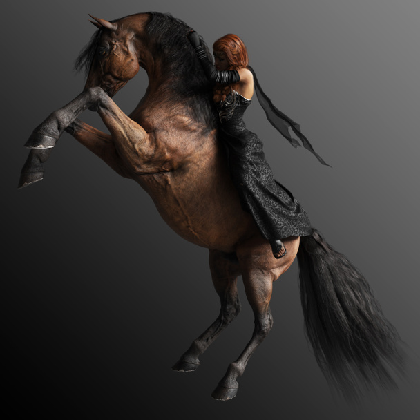 Fantezi Kraliçe Siyah Riding Bay Barok At - Fotoğraf, Görsel