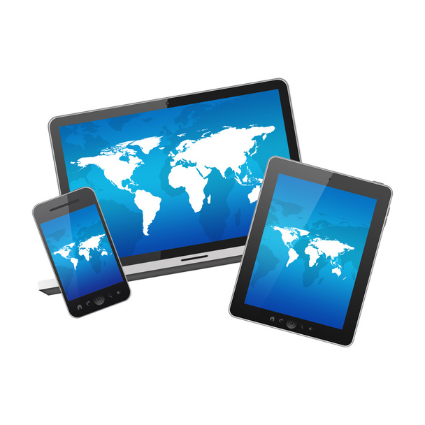 Tablet pc, mobiele telefoon en laptop - Foto, afbeelding