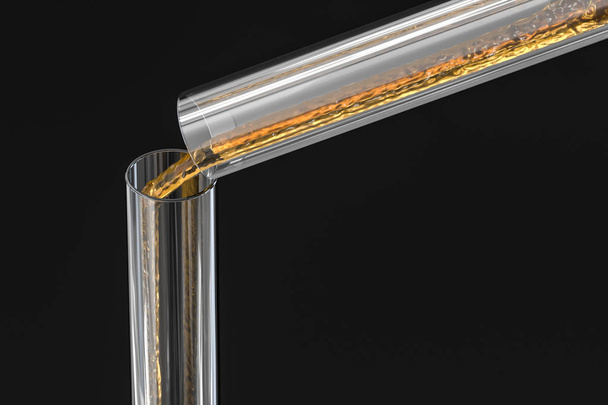Chemical test tube with golden liquid in the lab, 3d rendering. - Photo, Image