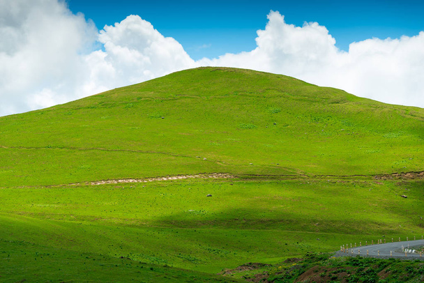 Szép lapos zöld dombon a háttérben a kék ég egy világos - Fotó, kép