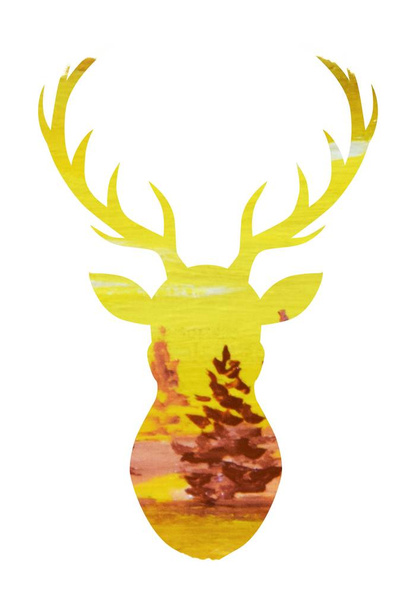 美しいシルエット鹿アートイラスト - 写真・画像
