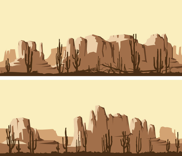 Стилизованные горизонтальные плакаты пустыни Дикого Запада
. - Вектор,изображение