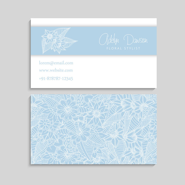 Conjunto de tarjeta de visita con flores dibujadas a mano zentangle. Plantilla
 - Vector, imagen