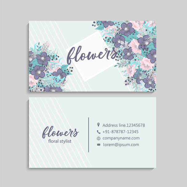 Business card with beautiful flowers. Template - ベクター画像