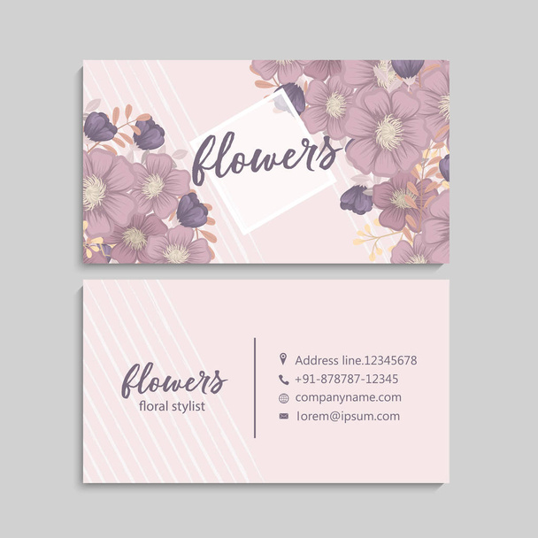 Business card with beautiful flowers. Template - Vecteur, image