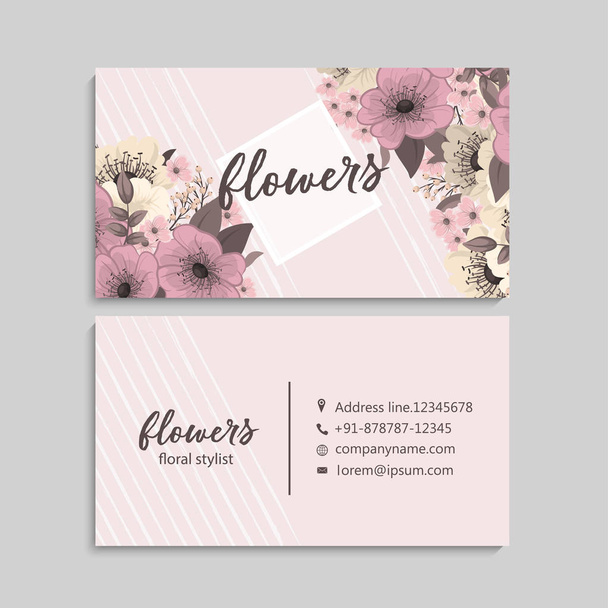 Business card with beautiful flowers. Template - Vektori, kuva