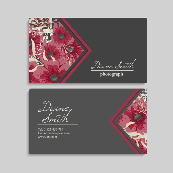 Business card with beautiful flowers. Template - Vetor, Imagem