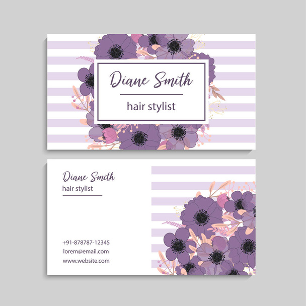Business card with beautiful flowers. Template - Вектор,изображение
