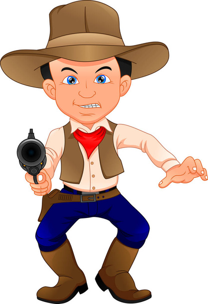 aranyos cowboy gyerek fegyverrel - Vektor, kép