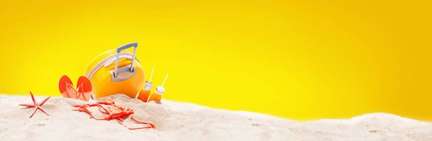 Holidays sea set suitcase orange juice bikini - Фото, изображение