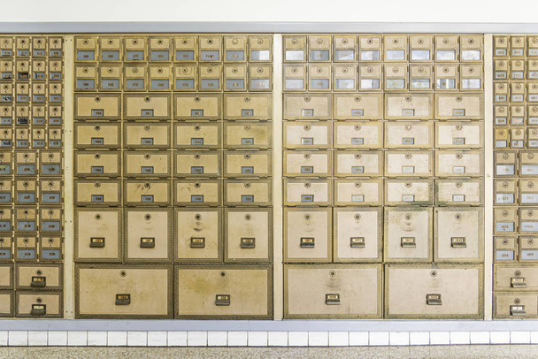 Mid-Century Design Brass Post Office Mailboxes - Photo, Image