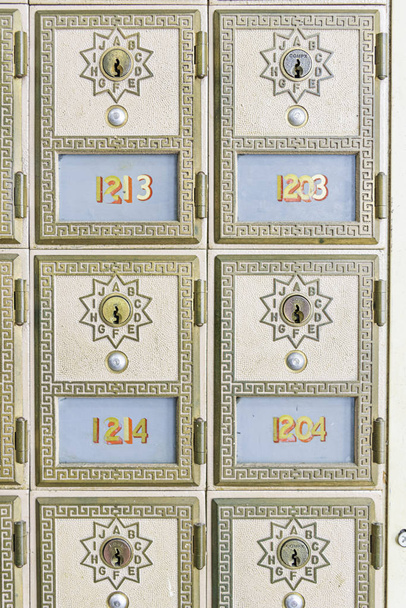 Mid-Century Design Brass Post Office Mailboxes - Photo, Image