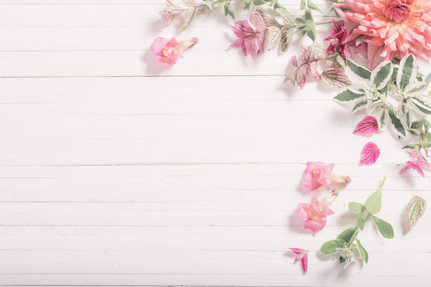 beautiful flowers on white wooden background - Zdjęcie, obraz