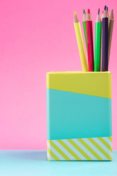 Back to School Concept, Colorful Pastel Supplies , Copy Space - Фото, изображение