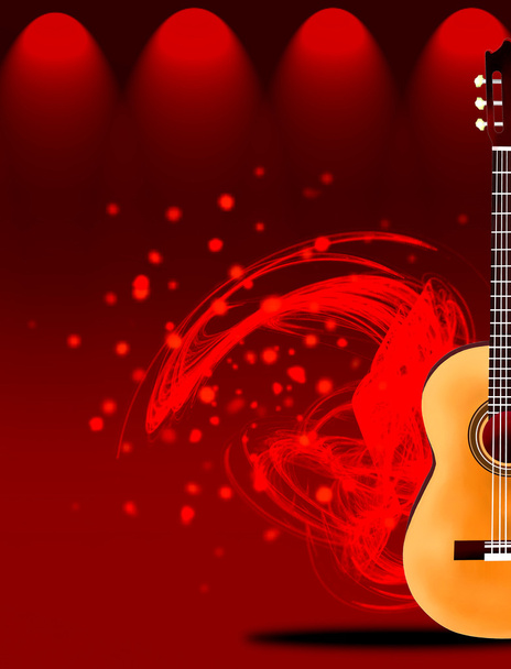 krásná klasická kytara na červené elegantní divadelní scéně - Fotografie, Obrázek