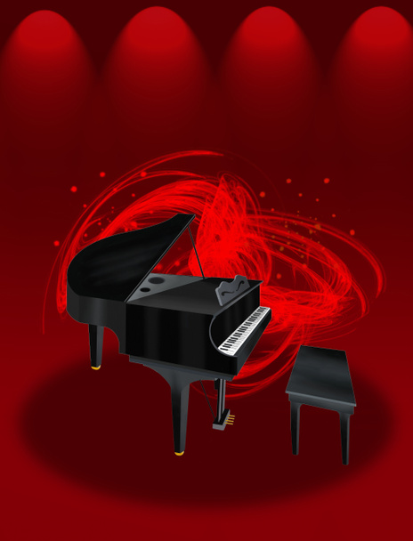 Un hermoso piano magnífico en el escenario rojo elegante del teatro
 - Foto, Imagen