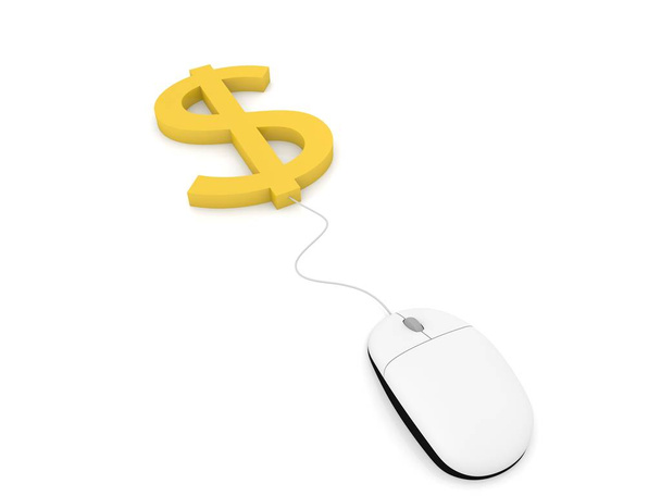 Dollar sign and computer mouse on a white background. 3d render illustration. - Foto, afbeelding