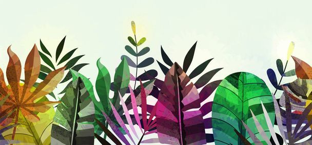 Abstract tropical plants pattern. Vector illustration. - Vector, Imagen