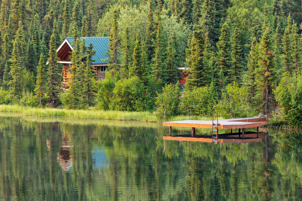 Одинокая бревенчатая хижина на берегу озера в Канаде
 - Фото, изображение