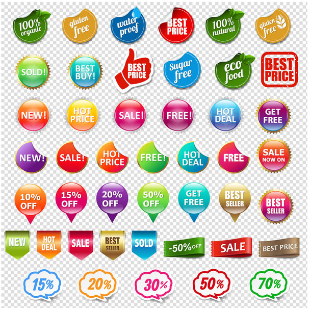 Sale And Discount Labels Set Isolated Transparent Background With Gradient Mesh, Vector Illustration - Vector, Image
