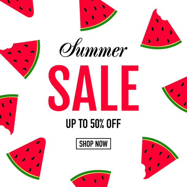 Summer Sale Poster With Watermelon, Vector Illustration - Vector, Image