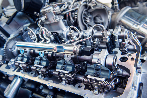 Car engine close-up. Internal design of engine. - 写真・画像