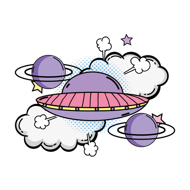UFO repülő bolygók pop art stílus - Vektor, kép