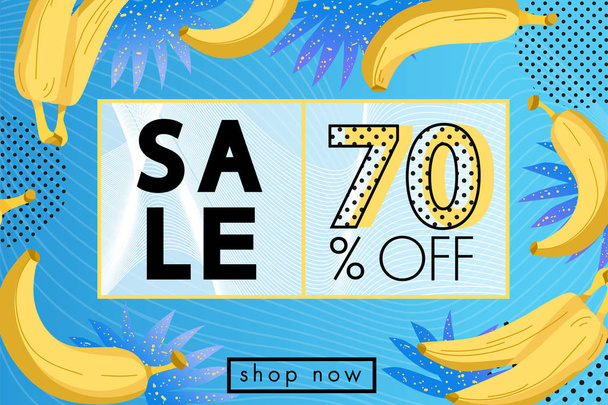 SUMMER SALE  banner tropical design. Creative lettering and colorful fruits for seasonal sales. - Wektor, obraz