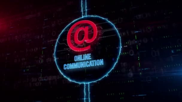 Ηλεκτρονική επικοινωνία προγρ στο σύμβολο ολόγραμμα σε δυναμικό ηλεκτρικό κύκλο σε ψηφιακό φόντο. Σύγχρονη έννοια του Internet μασάζ, ηλεκτρονικό ταχυδρομείο και σύνδεση στα μέσα κοινωνικής δικτύωσης. - Πλάνα, βίντεο