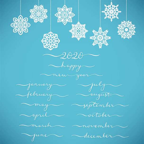 Duży wektor handrysowane kaligraficzny miesięczny zestaw z miesięcy i szczęśliwego nowego roku 2020. Wektor - Wektor, obraz