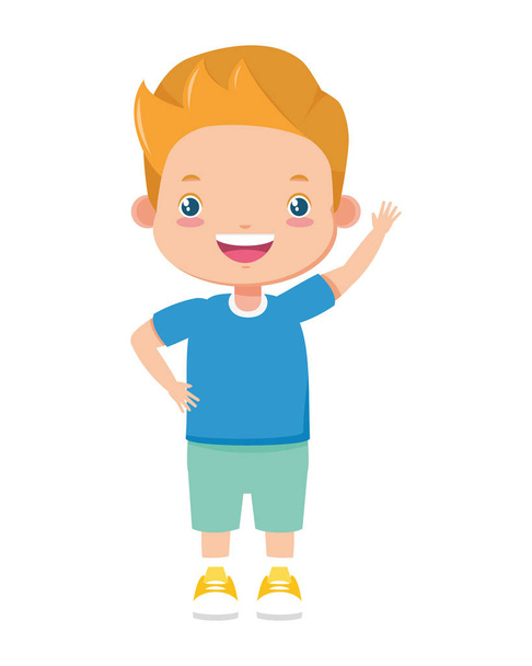 Счастливый мальчик машет рукой
 - Вектор,изображение