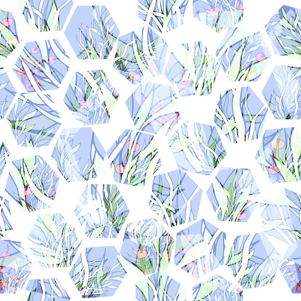 Abstract background of green plants. Geometric shapes on white. Seamless vector background. - Vetor, Imagem