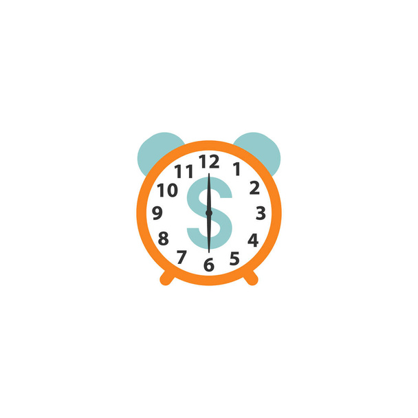 Zifferblatt-Uhr mit Glocke, Retro-Design, mit Dollarzifferblatt. Wecker bunte Karikatur, Zeit ist Geld-Konzept-Symbol. - Vektor, Bild