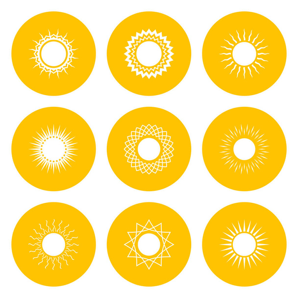 Σετ κίτρινων εικονιδίων με ήλιο - Διάνυσμα, εικόνα