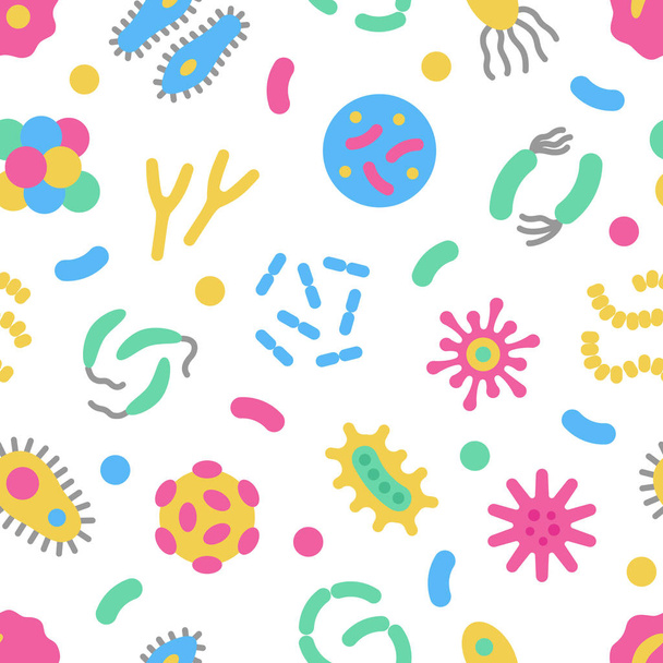 Bacteriën, microbe, virus kleurrijke vector naadloze patroon - Vector, afbeelding