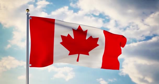 Canadian flag waving in the wind shows canada symbol of patriotism. Flagpole with national patriotic insignia - 4k 3d render - Footage, Video