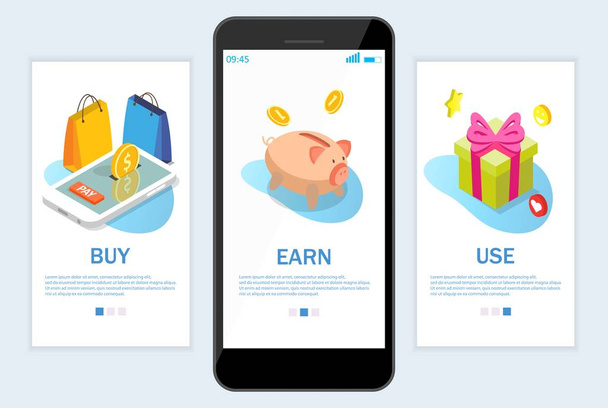 Earn rewards website and mobile app onboarding screens vector template - Vector, Image
