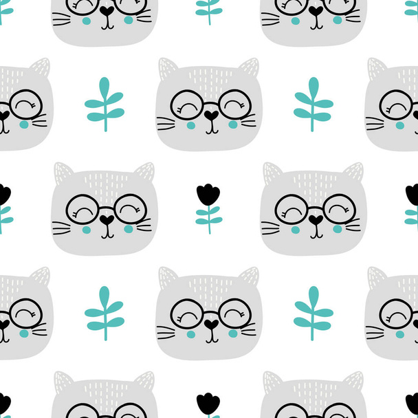 Pépinière motif sans couture avec chat. Style scandinave Design vectoriel pour papier d'emballage, textile
.  - Vecteur, image