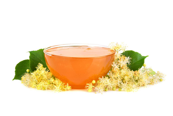 Fresh honey with linden flowers - Zdjęcie, obraz