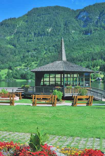 Promenade at Lake Grundlsee in Styria,Salzkammergut,Austria - Photo, Image