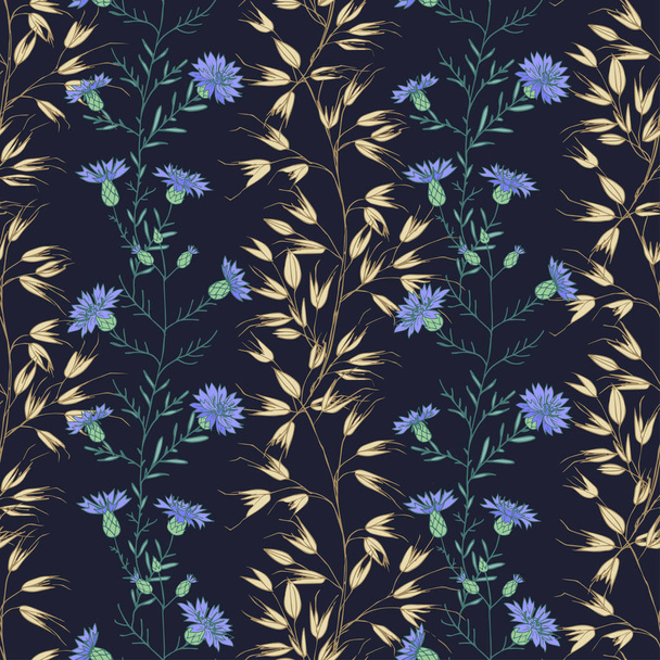 Abstract floral seamless pattern hand drawing on dark background. - Vector, afbeelding