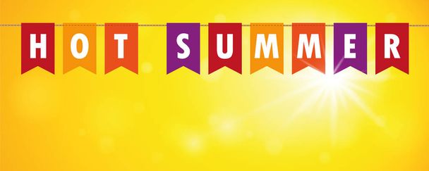kuuma kesä puolue liput banneri keltainen aurinkoinen tausta
 - Vektori, kuva