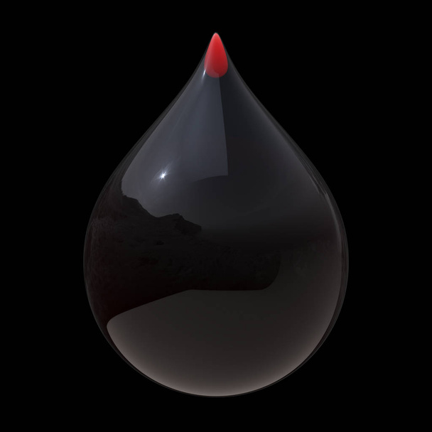 3d illustration of oil drop petrol gasoline black droplet close-up - Photo, Image